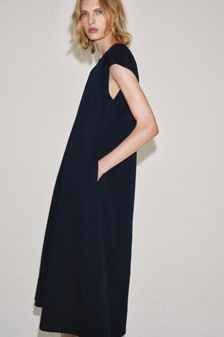 ZARA ПЛАТЬЕ МИДИ ИЗ ПОПЛИНА — ZW COLLECTION, МОРСКОЙ СИНИЙ