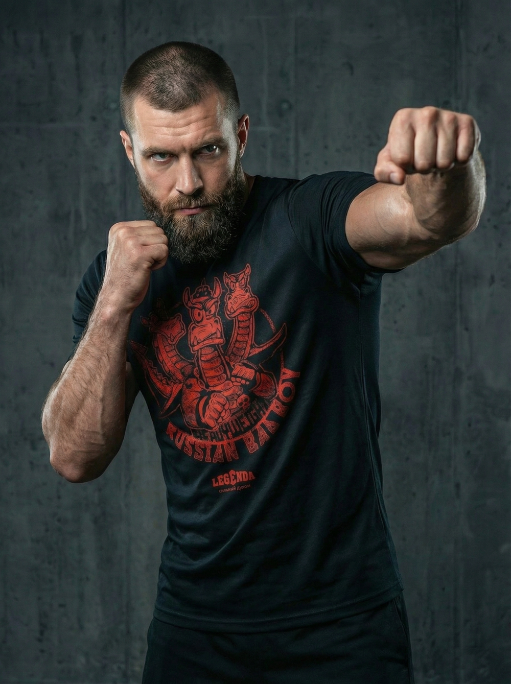 Футболка тренировочная мужская черная LEGENDA Горыныч красный
