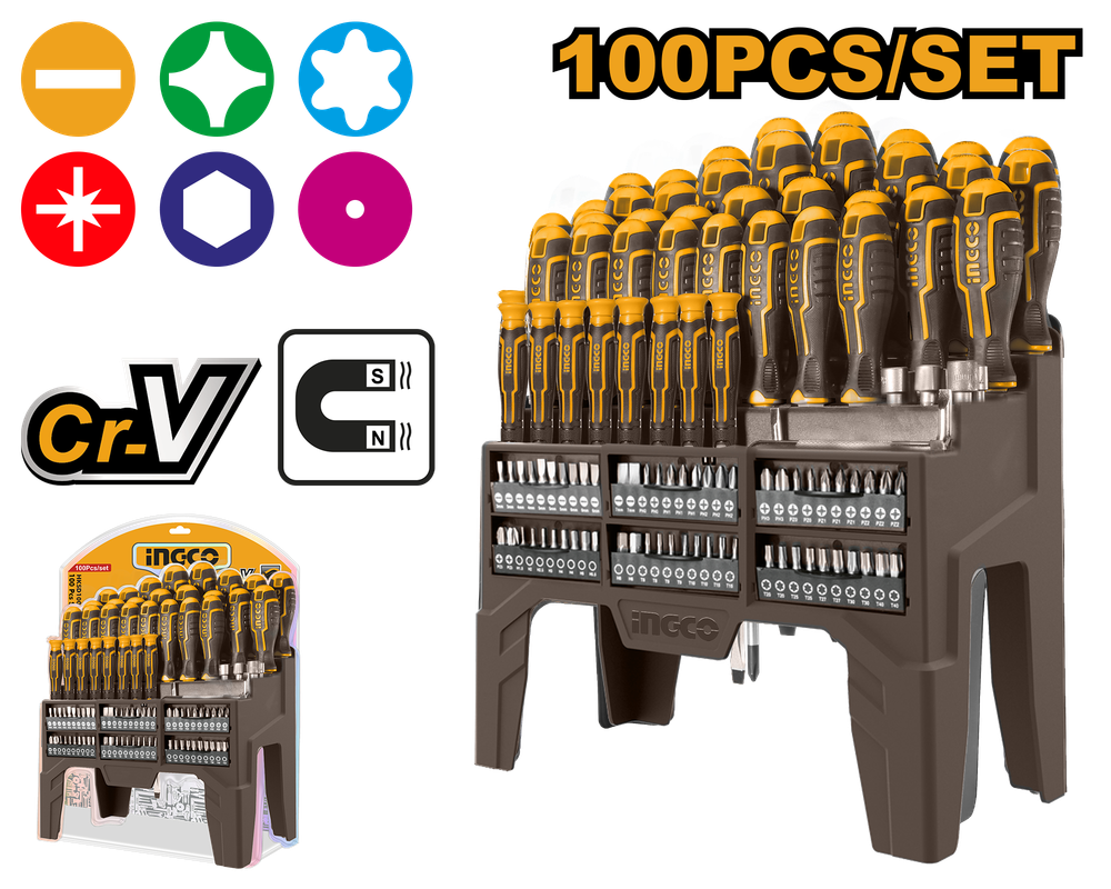 Набор отверток и бит INGCO HKSD10028 INDUSTRIAL 40+60 шт. Набор отверток и бит INGCO HKSD10028 INDUSTRIAL 40+60 шт.