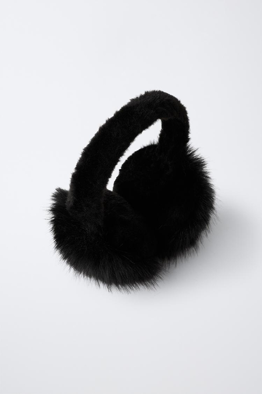 ZARA СКЛАДНЫЕ НАУШНИКИ ИЗ ИСКУССТВЕННОГО МЕХА, ЧЕРНЫЙ
