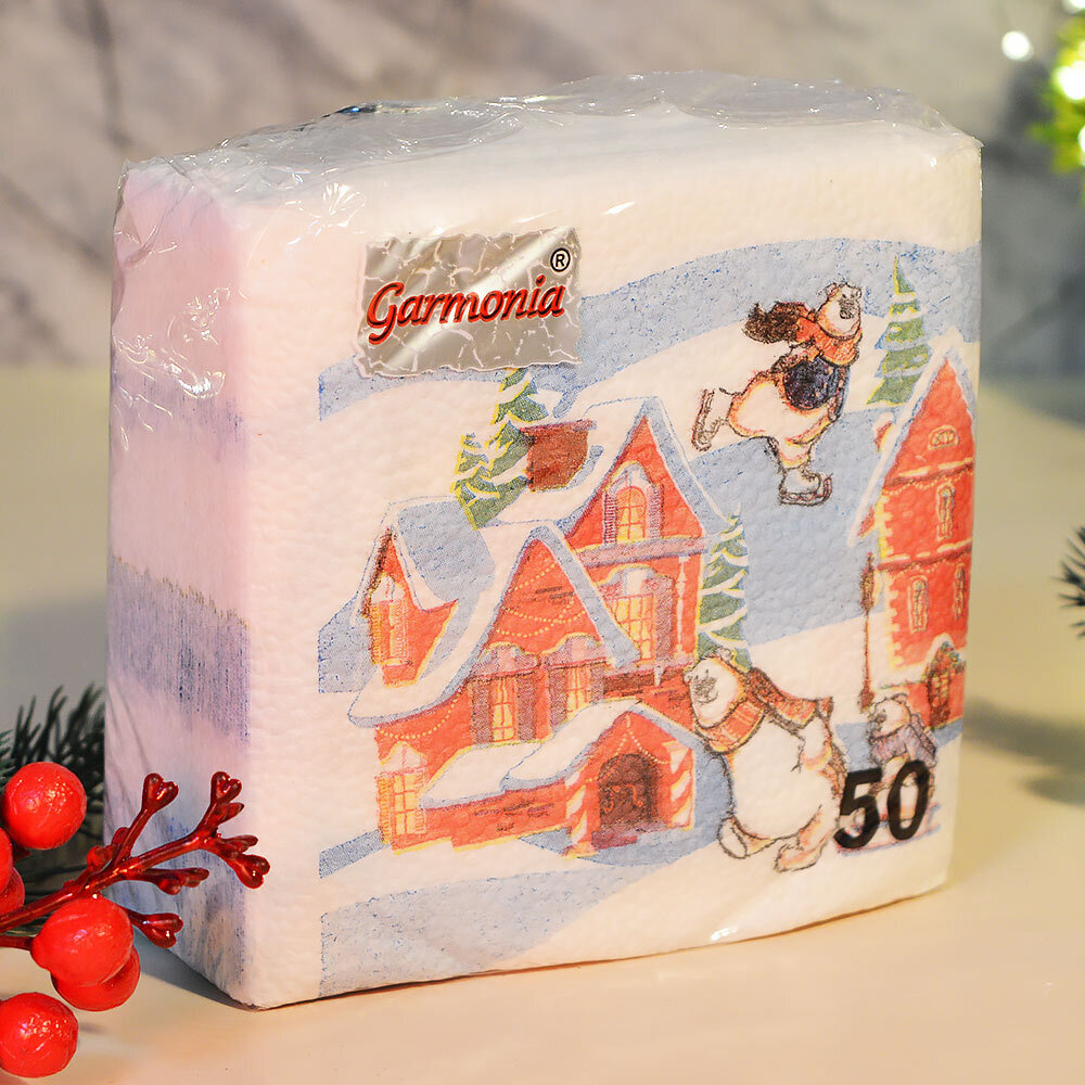 Салфетки 24*24см 50 листов 1-слойные "Домики"