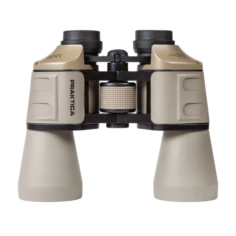 Бинокль Praktica Falcon 12x50 Sand - фронтальный вид, название на корпусе, коричневый цвет