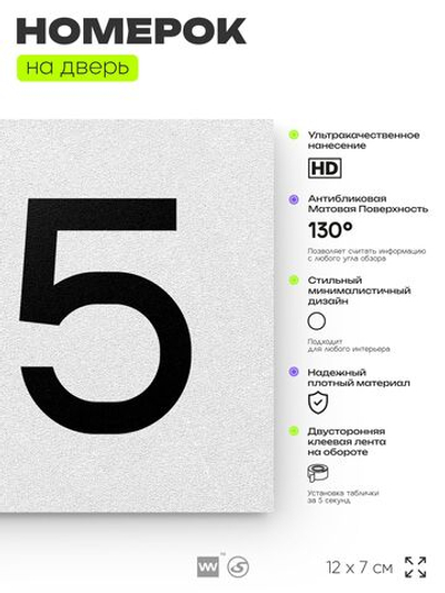 Номер на дверь 125, табличка на дверь для офиса, квартиры, кабинета, аудитории, склада, белая 120х70 мм, Айдентика Технолоджи