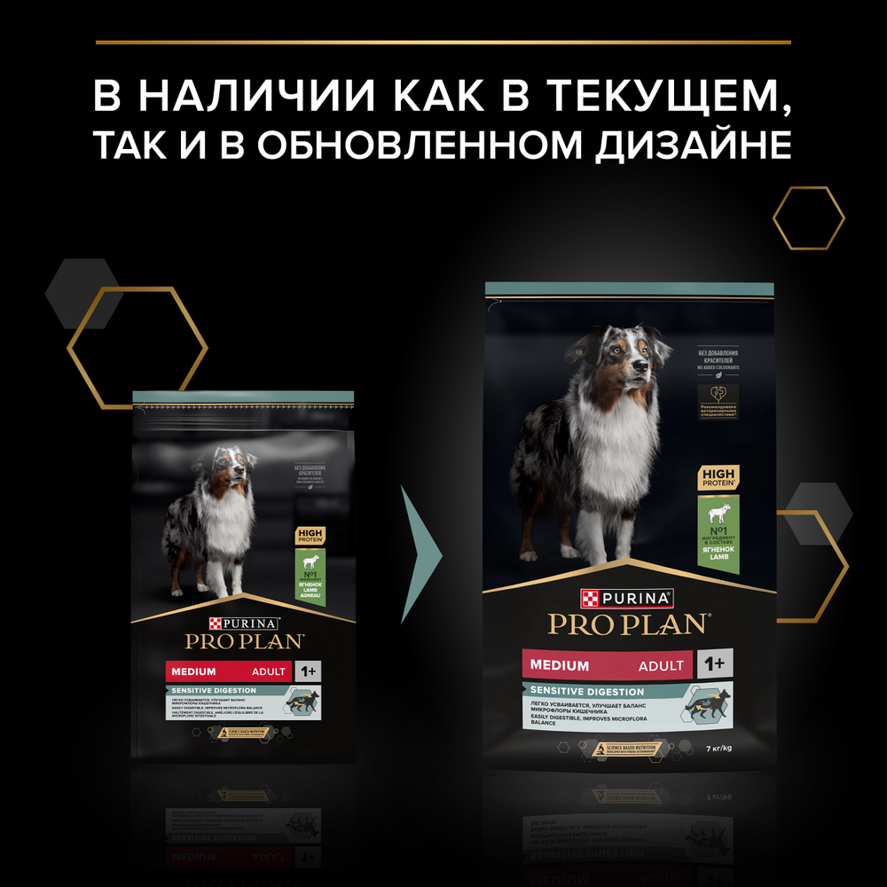 Сухой корм PRO PLAN SENSITIVE DIGESTION для взрослых собак средних пород с чувствительным пищеварением ягненок 7 кг