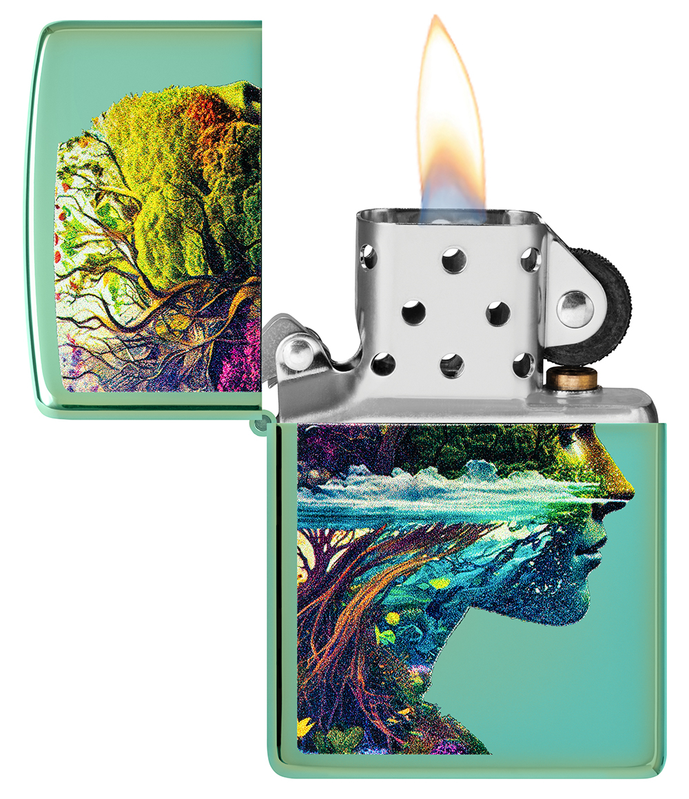 Зажигалка ZIPPO Единение с природой с зеленым глянцевым покрытием | One with Nature Design High Poli