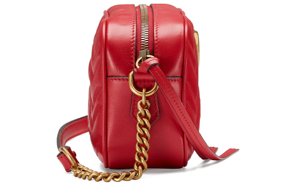 GUCCI GG Marmont Herringbone Leather Shoulder Bag, Crossbody Bag Mini Women"s Red