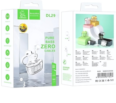 Bluetooth - гарнитура DENMEN DL29, TWS вкладыши, BT5.3, 25/180mAh Green