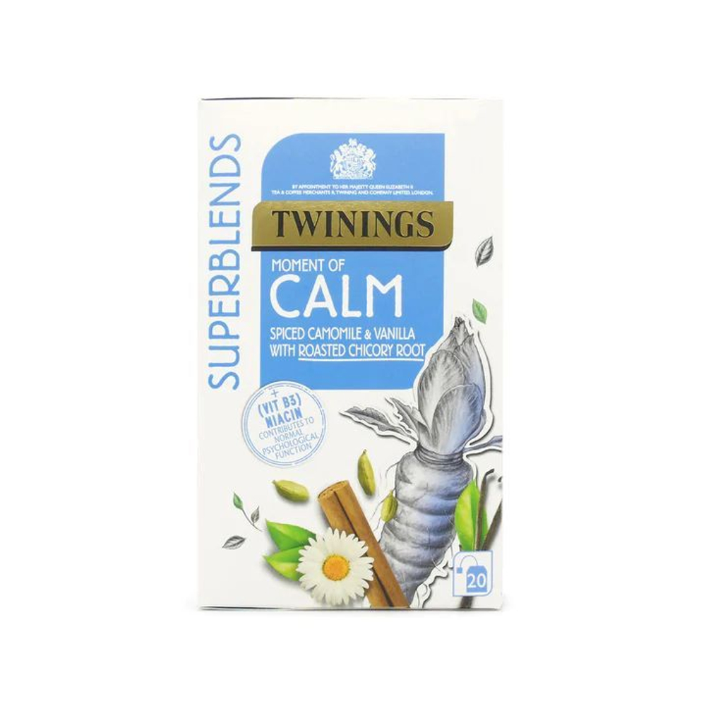 Чай травяной Twinings Superblends Calm успокаивающий (ромашка, специи, ниацин (витамин В3)) 18 пакетиков, 27 г (из Финляндии)