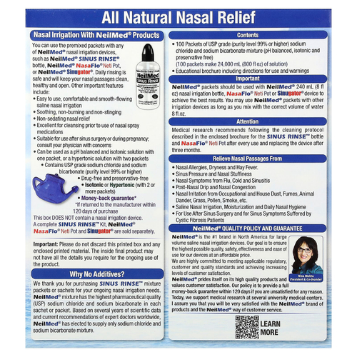 NeilMed, Sinus Rinse®, натуральное средство для промывания носа, 100 пакетиков с готовой смесью