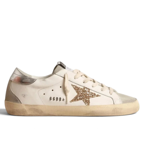 Women's Super-Star with gold glitter star and ice-gray suede inserts