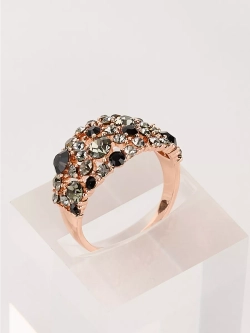 Позолоченное кольцо Россыпь из черно-серых камней Swarovski