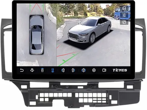 Магнитола для Mitsubishi Lancer X 2007-2016 (рамка 9) - Teyes CC3-2K-360 монитор 13" 2K QLED на Android 10, Быстрая, CarPlay, 4G SIM-слот, 4 камеры в комплекте