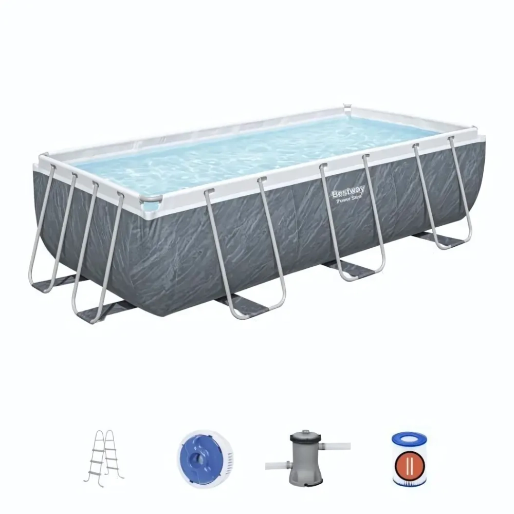 Бассейн каркасный Power Steel прямоугольный 404*201*100 см + 2 аксессуара Bestway (56721)