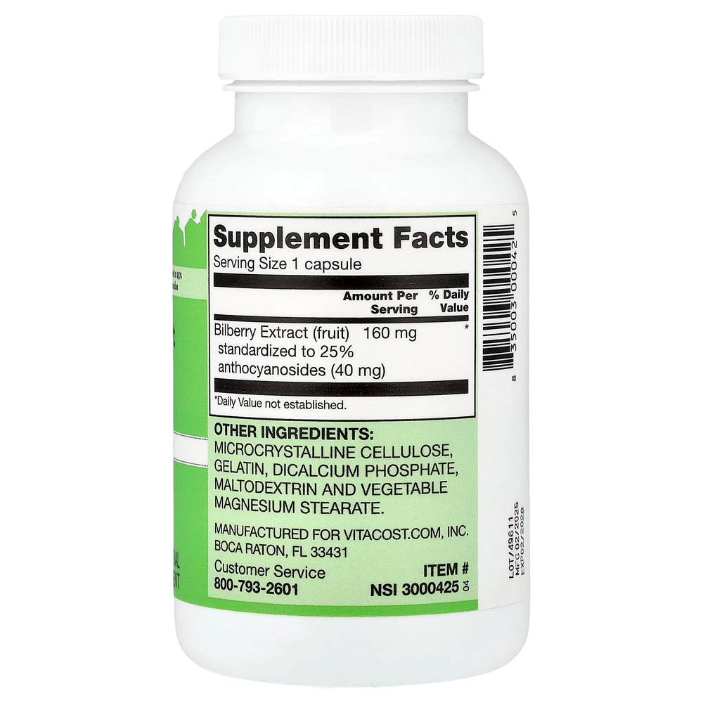 Vitacost, Bilberry Extract, Standardized, 160 mg, 90 Capsules