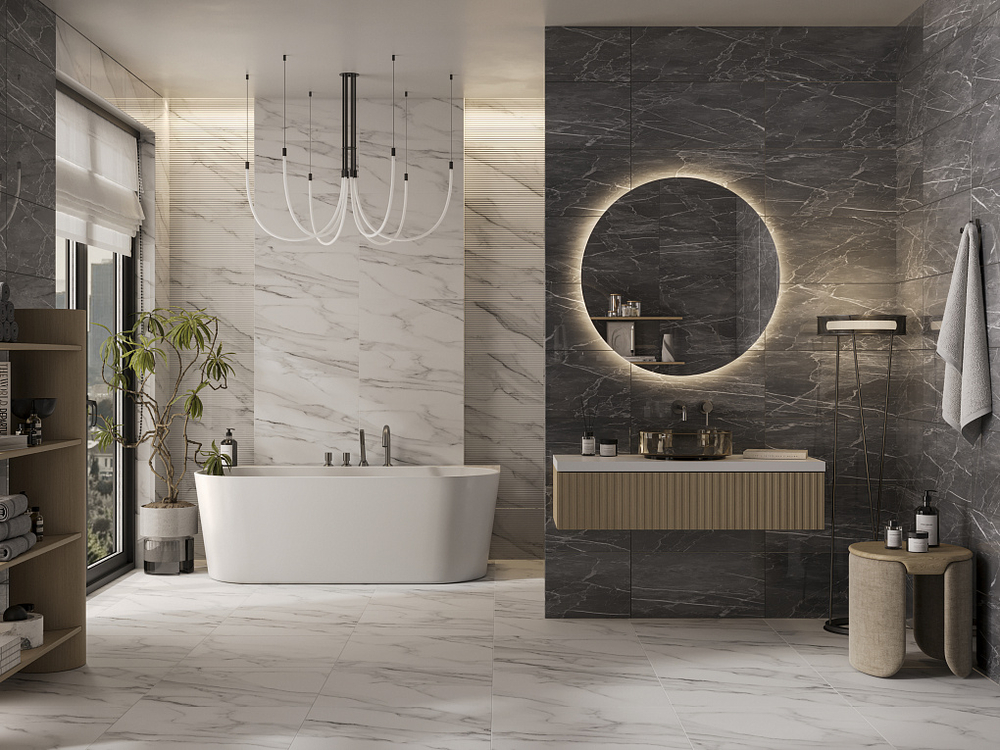 Каррара сер глянец низ 02 / Carrara grey glossy wall 02 300х600 (1-й сорт)