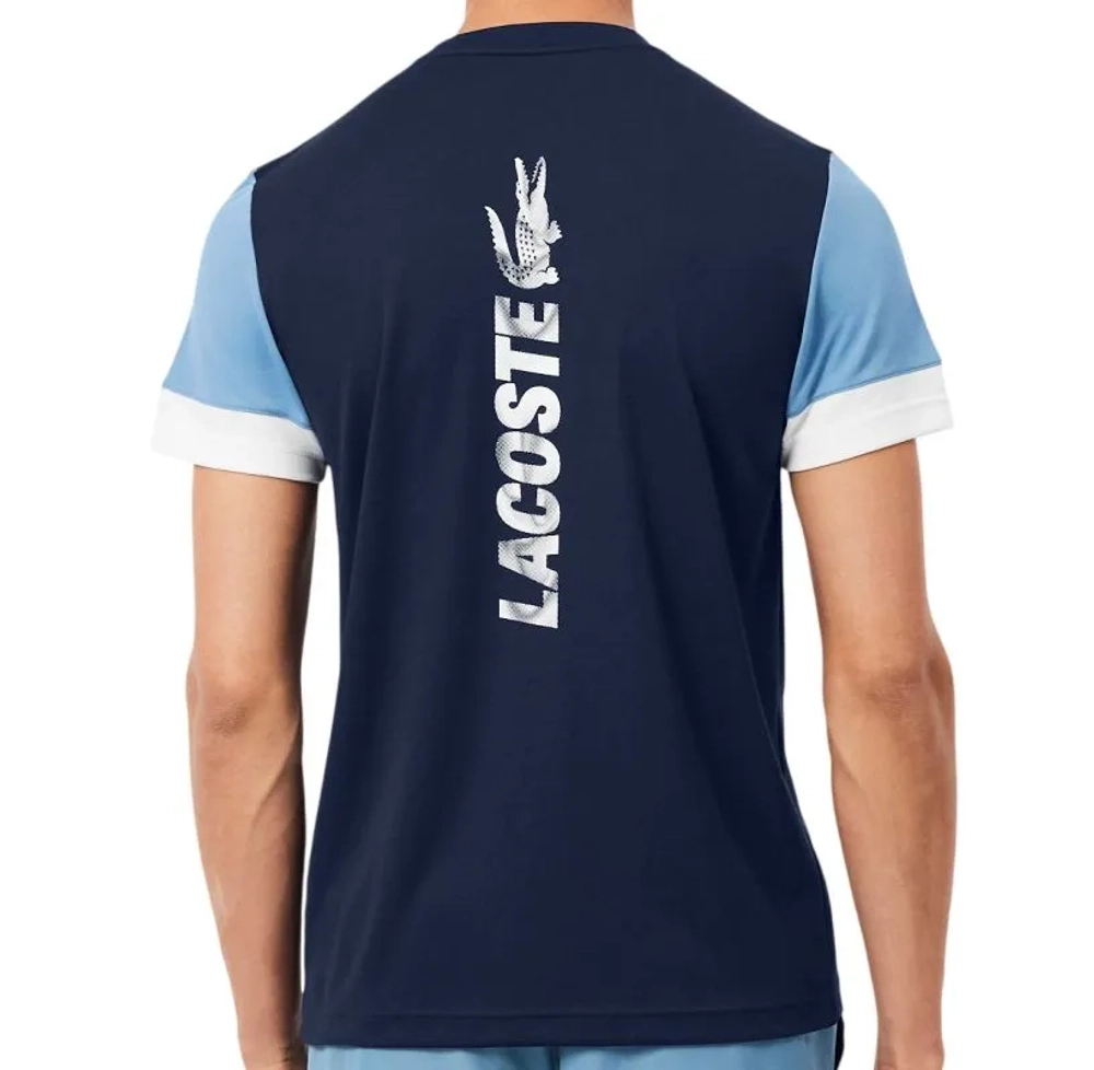Мужская теннисная футболка Lacoste Sport Printed Colour-Block - navy blue/blue/white