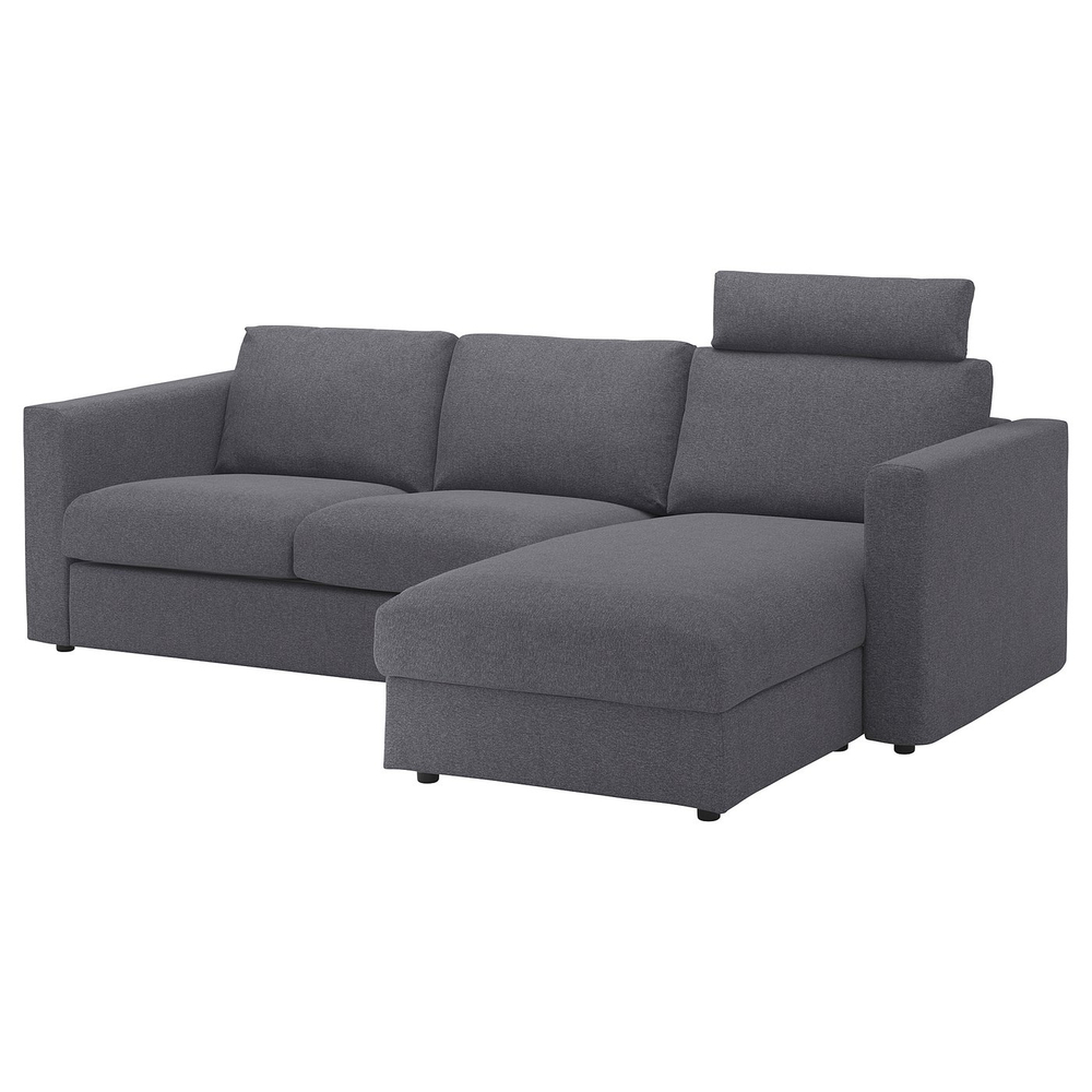 IKEA VIMLE  (ИКЕА ВИМЛЕ)  -  Чехол на диван 3-местный с козеткой - с изголовьем/Гуннаред серый