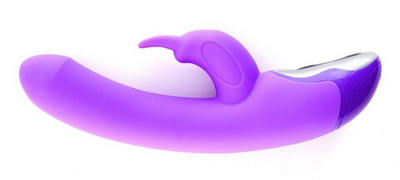 Фиолетовый вибратор с клиторальным стимулятором TRI RABBIT - 20 см.