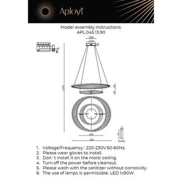 Люстра подвесная светодиодная LED 90W 4000K APL.045.13.90 сатин никель Olimp Aployt