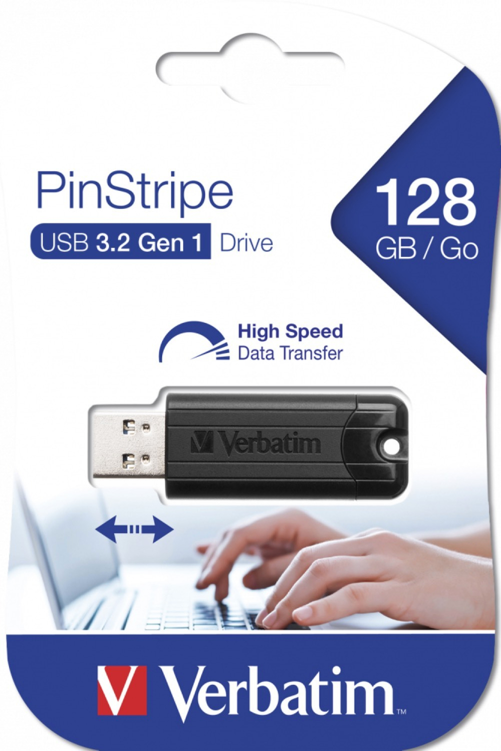 Флеш-накопитель Verbatim PinStripe 128GB, USB 3.2 Gen1