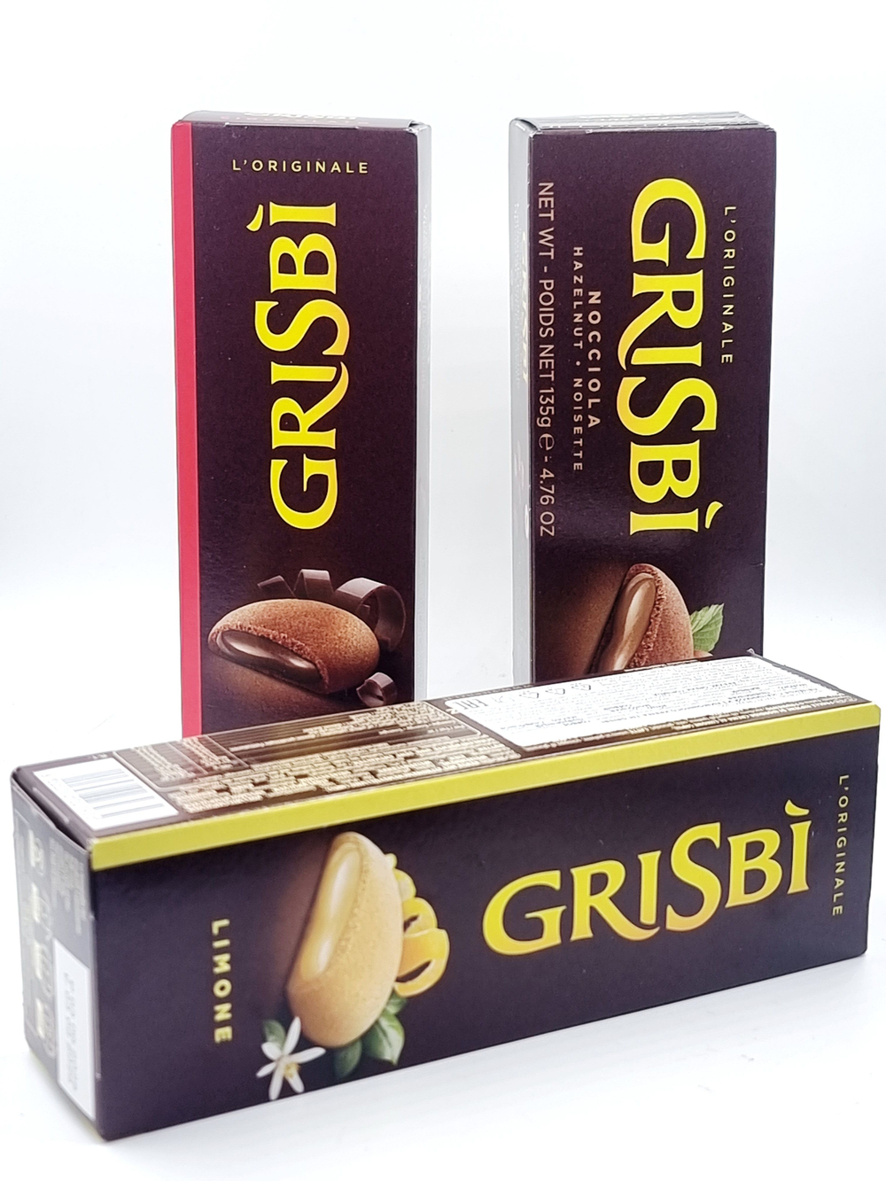 Набор бисквитного печенья Grisbi с ореховым, лимонным и шоколадным кремом 3 упаковки по 135 г (Италия)