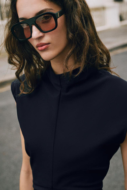 ZARA ПРИТАЛЕННОЕ ПЛАТЬЕ МИДИ, СИНИЙ