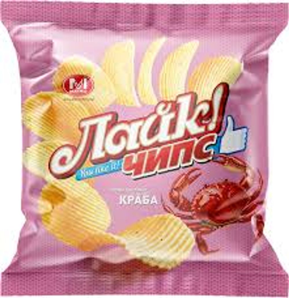 Чипсы хрустящие "Лайк чипс" со вкусом краба 20гр*30шт