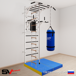 Шведская стенка Sv Sport 5457 (Турник рукоход/Брусья/Канат/Лестница/Цепь/Мешок 30кг/Мат 1м)