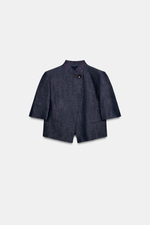 ЛЬНЯНОЙ БЛЕЙЗЕР С КОРОТКИМИ РУКАВАМИ И КОНТРАСТНОЙ ОТСТРОЧКОЙ — ZARA