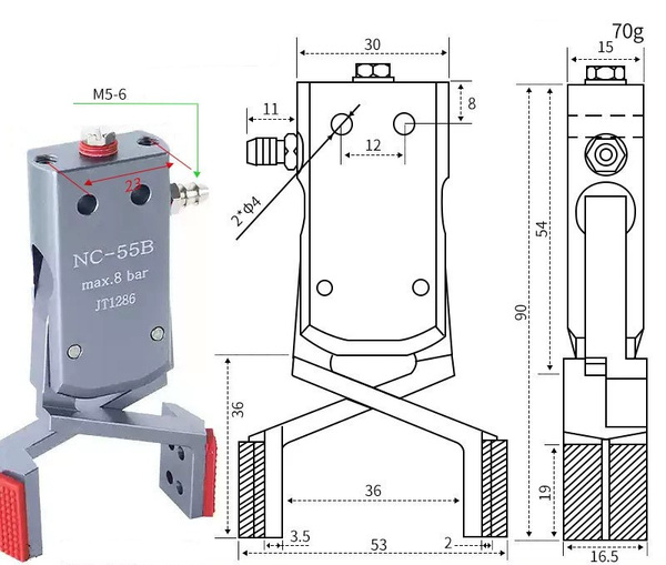 Mini-nc-55b (inner support range: 53-76mm) side air intake without detection