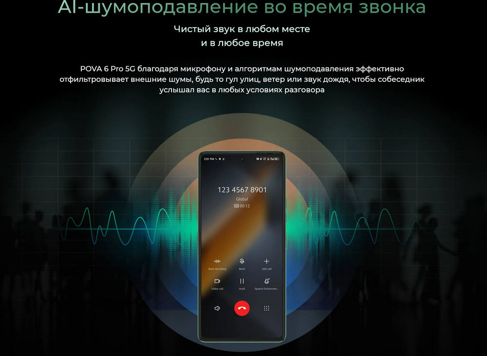 Смартфон TECNO POVA 6 Pro, 5G, 12GB RAM, 256GB ROM, AMOLED, камера 108MP, NFC, Серый