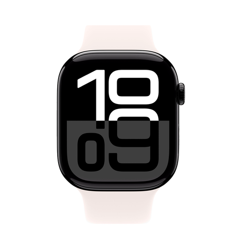 Умные часы Apple Watch Series 10 GPS, 46mm, Jet Black Aluminium Case with Sport Band M/L, Light Blush (Черный)