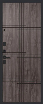 Входная дверь Волга-Бункер СЕНАТОР Чёрный муар+Орех Ларче+Шпон - Grey oak Vinorit