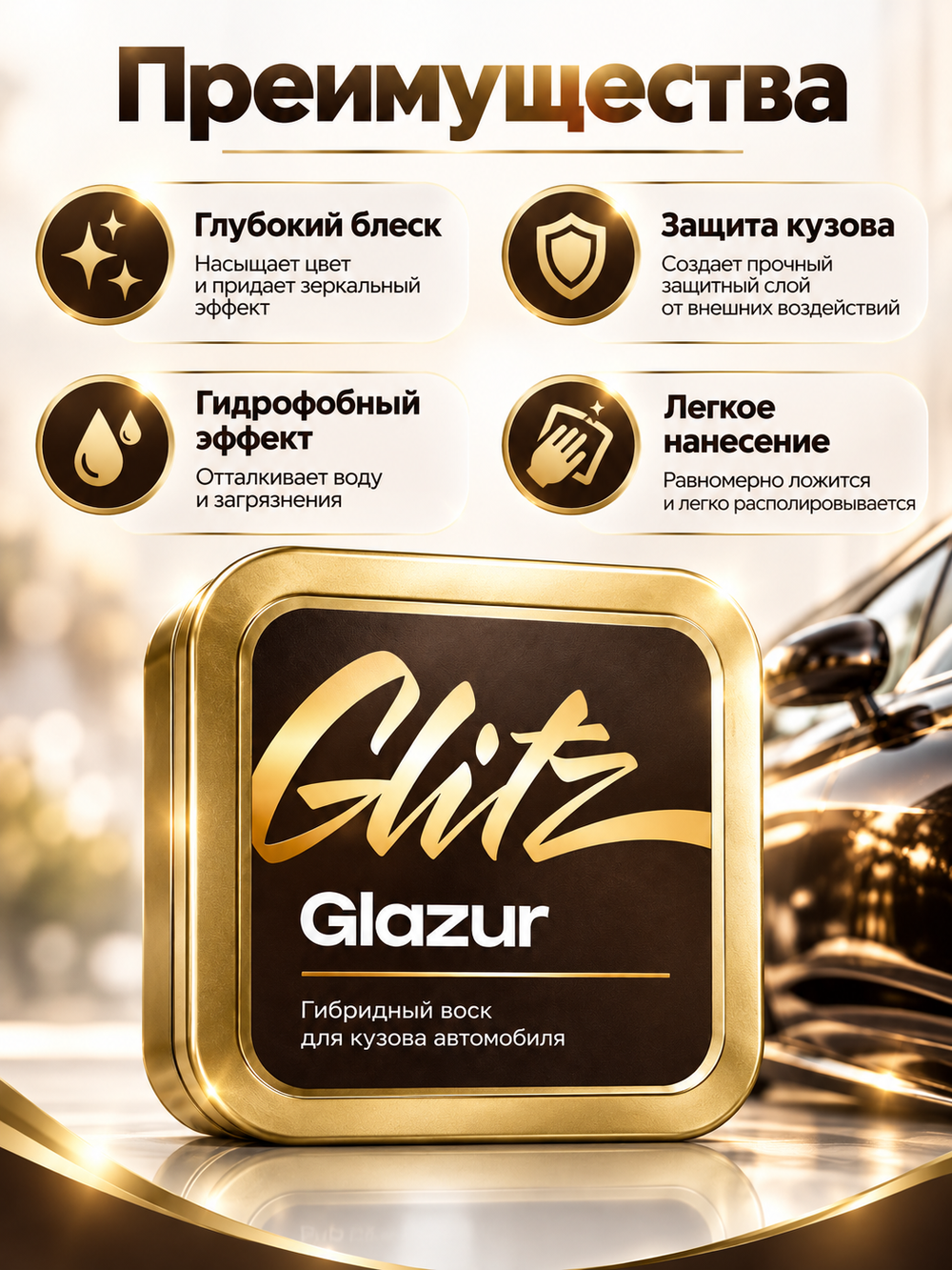 GLITZ Glazur - Гибридный воск для кузова автомобиля 65 г