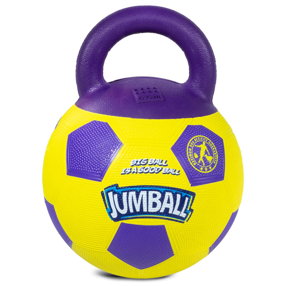 GiGWi 75366 Игрушка для собак Мяч футбольный с ручкой желтый 26см, серия JUMBALL