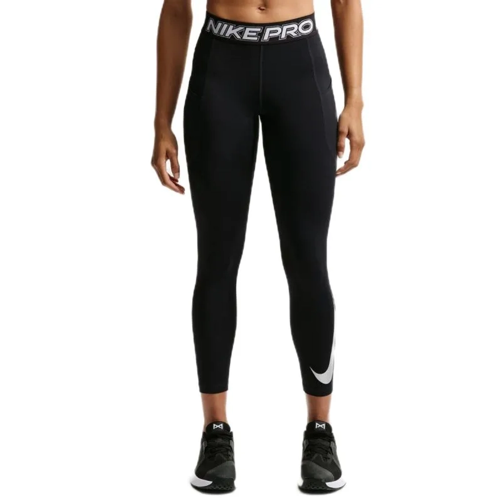 Леггинсы Nike Pro 365 Mid-Rise 7/8 - black/white/matte silver
