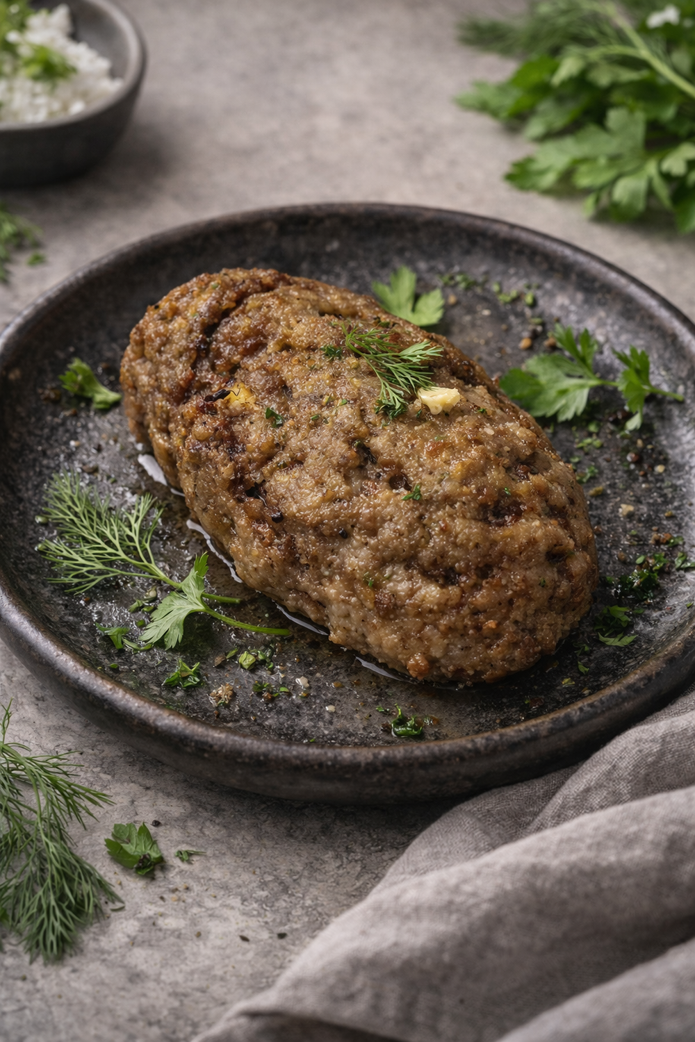 Рулет мясной рубленный жаренный