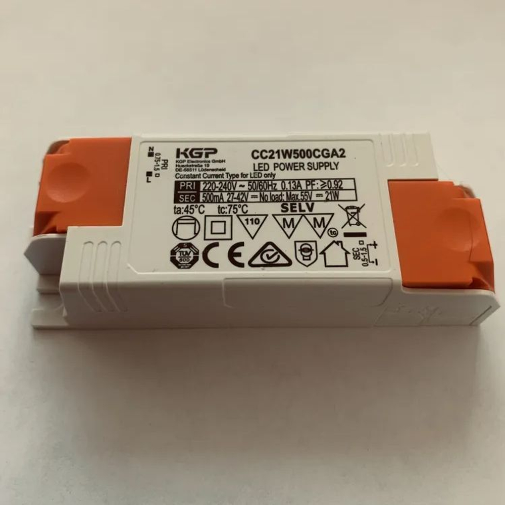 Блок питания KGP Electronics GmbH CC12W250CGA1 с постоянным током 250mA для мощных светодиодов KGP CC12W250CGA1, 250mA, 30-48VDC