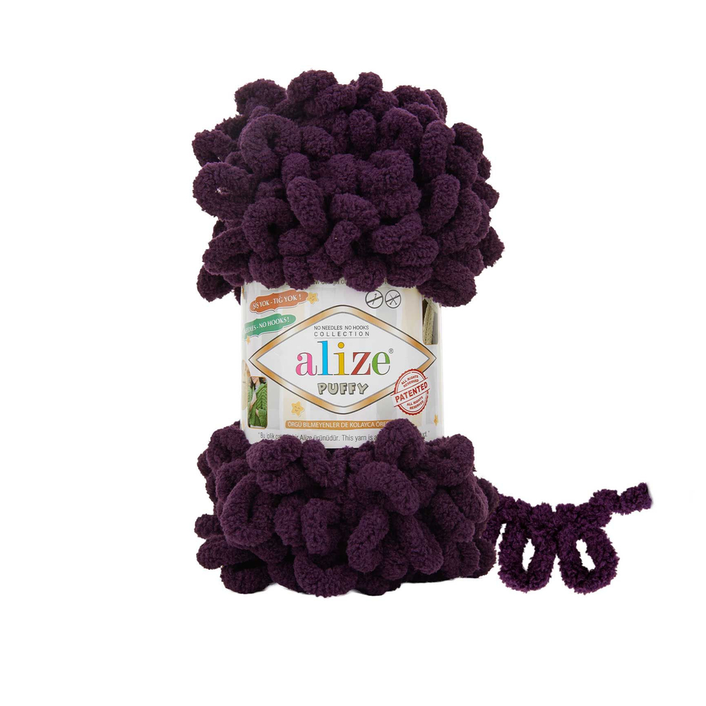 Пуффи (Puffy) пряжа Alize 100%микрополиэстер 5х100г/9,2 м 986 т.фиолетовый