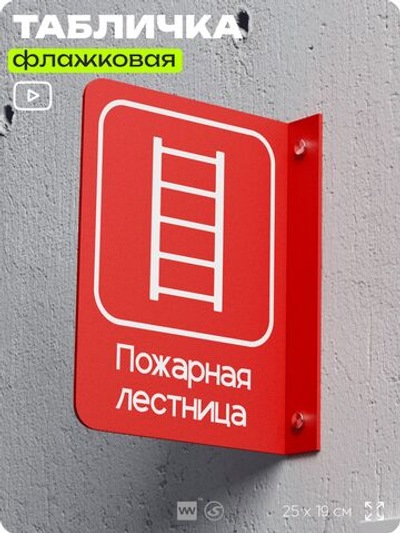 Табличка "Пожарная лестница" флажковая на стену, двусторонняя с крепежом, 19 х 25 см, для офиса, кафе, ресторана, серия COSMO, Айдентика Технолоджи