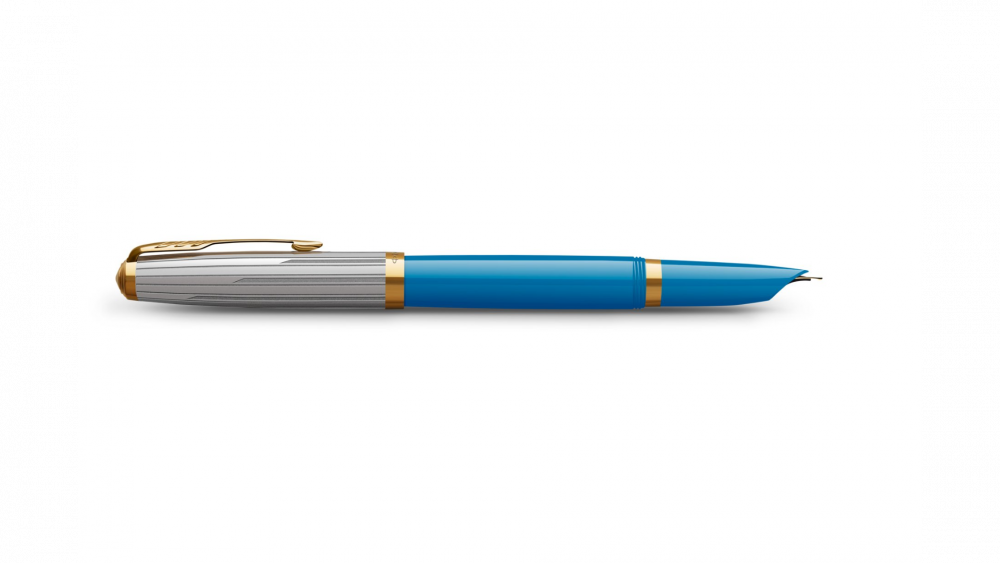 Перьевая ручка Parker 51 Premium Turquoise GT и кожаный чехол на молнии перо; M/F, чернила: Black,Blue, в подарочной упаковке.