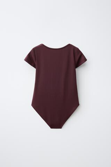 ZARA БОДИ ИЗ ПОЛИАМИДА С КОРОТКИМИ РУКАВАМИ, КОРИЧНЕВЫЙ