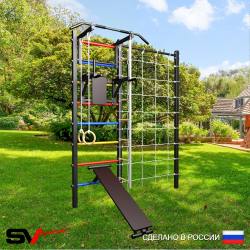 Уличная шведская стенка Sv Sport с комплектом турник прямой У411 (Турник/Брусья/Скамья/Канат/кольца/лестница/Сетка)