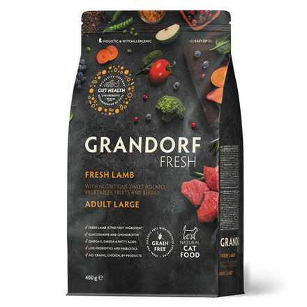 Grandorf Fresh Cat LARGE Lamb&Sweet Potato 400 г сухой корм для крупных кошек свежее мясо с бататом