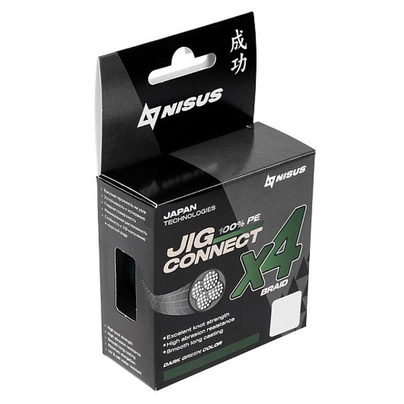 Шнур JIG CONNECT X4 PE Dark Green 100m #3.0, 0.28mm 15.4кг/36.1LB (T-N-JC-X4-0.28-100-DG) NISUS