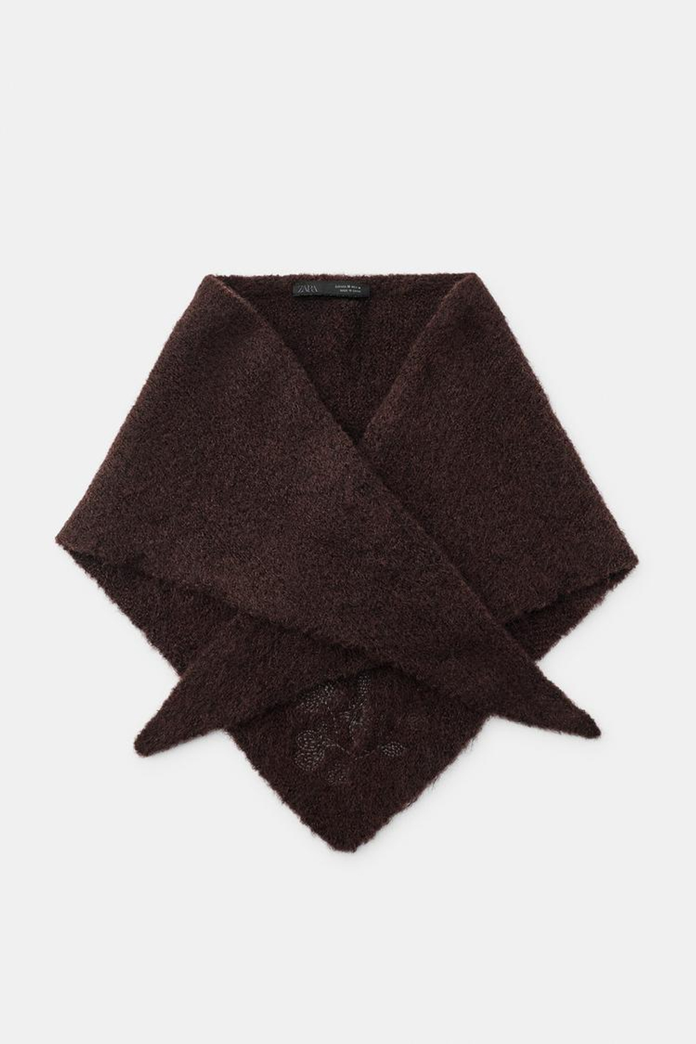 ZARA ТРИКОТАЖНАЯ БАНДАНА С ЦВЕТОЧНОЙ ВЫШИВКОЙ И БУСИНАМИ, КОРИЧНЕВЫЙ