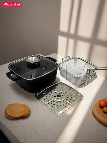 Кастрюля многофункциональная 3 в 1 Kamille KM 4218 с корзиной для фритюра
