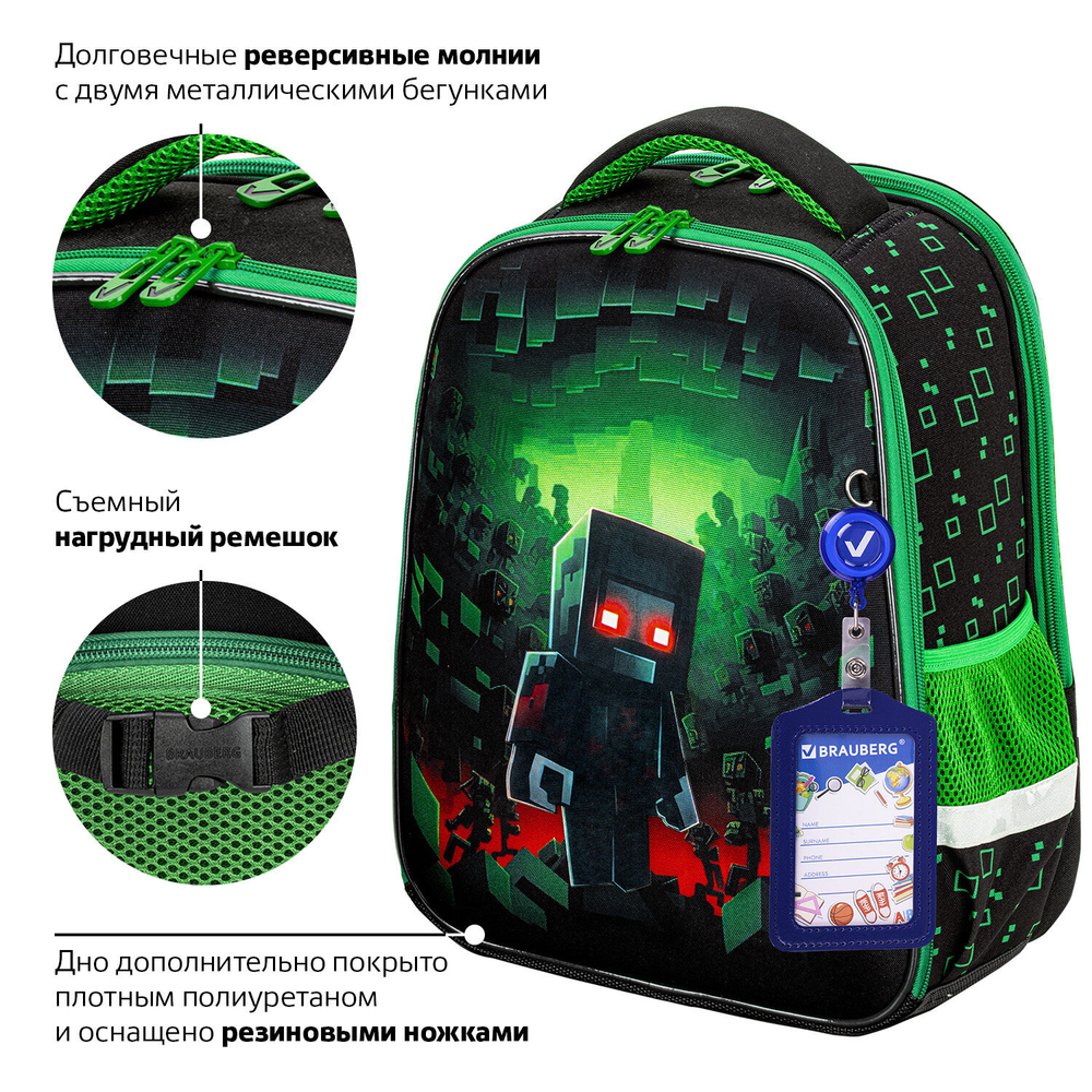 Ранец BRAUBERG FIT, 2 отделения, "Night warrior", 38х27х14 см, 272023