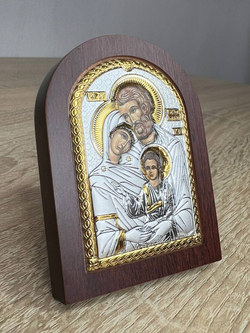 Св. Семейство, икона арочная, красное дерево 57х75 — вид сбоку