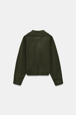 ZARA СВИТЕР ИЗ МЯГКОГО ТРИКОТАЖА НА МОЛНИИ, ТЕМНЫЙ ХАКИ